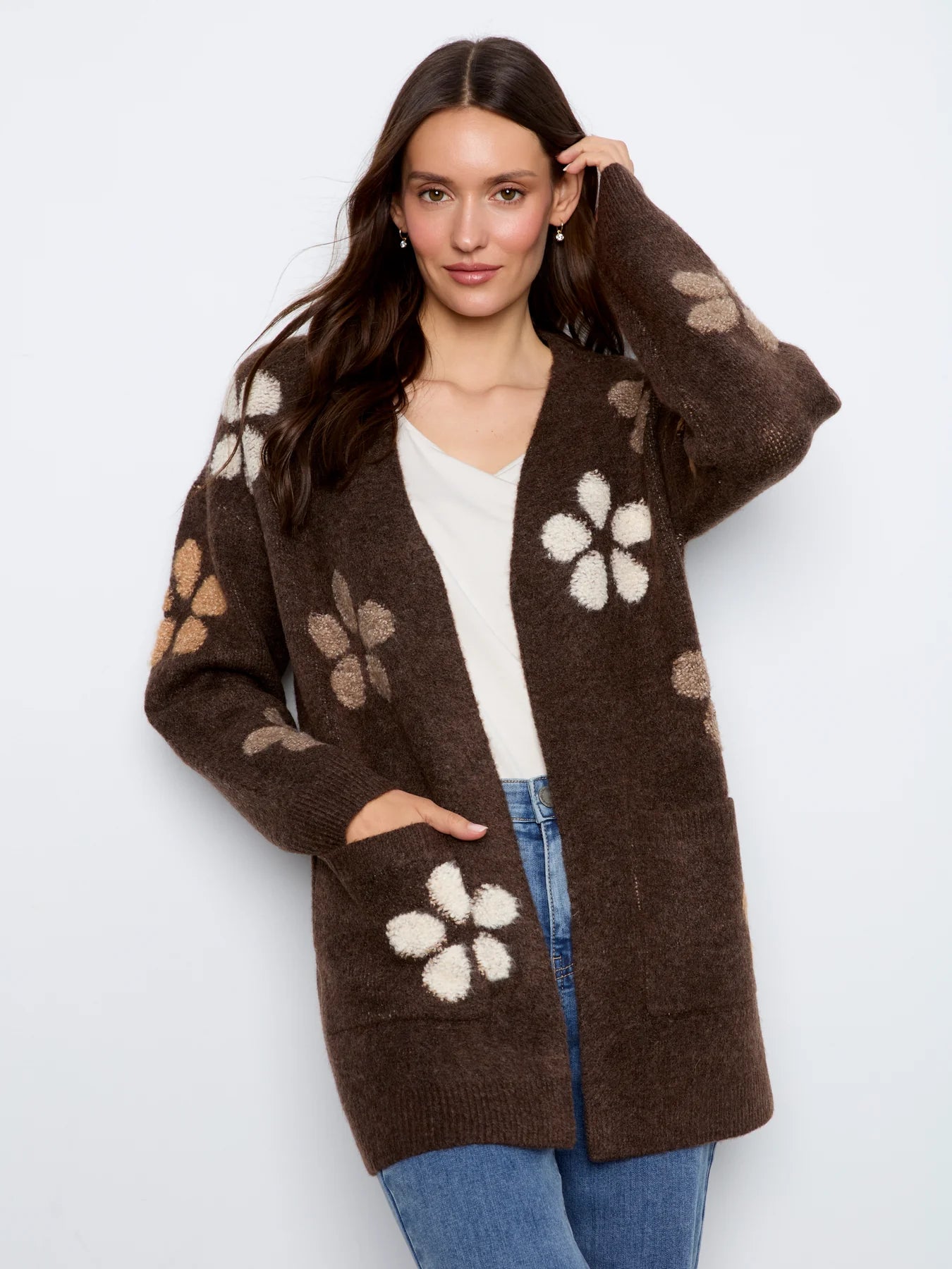 LONG CARDIGAN | FLOWER BOUCLE