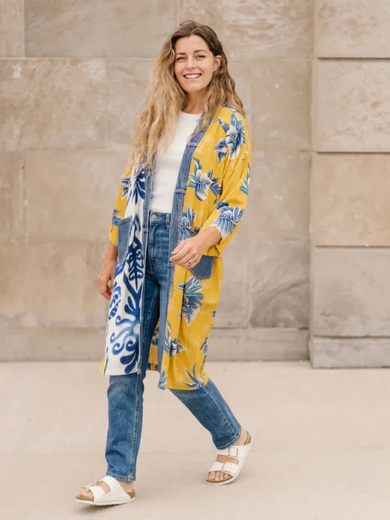 LONG CARDIGAN | JANIS: YELLOW PALM-Jackets & Sweaters-SHANNON PASSERO-Coriander