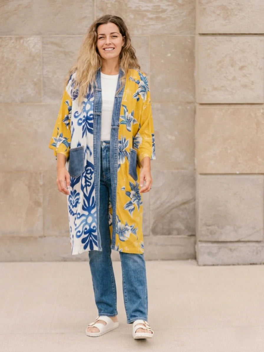 LONG CARDIGAN | JANIS: YELLOW PALM-Jackets & Sweaters-SHANNON PASSERO-ONE-YELLOW PALM MIX-Coriander