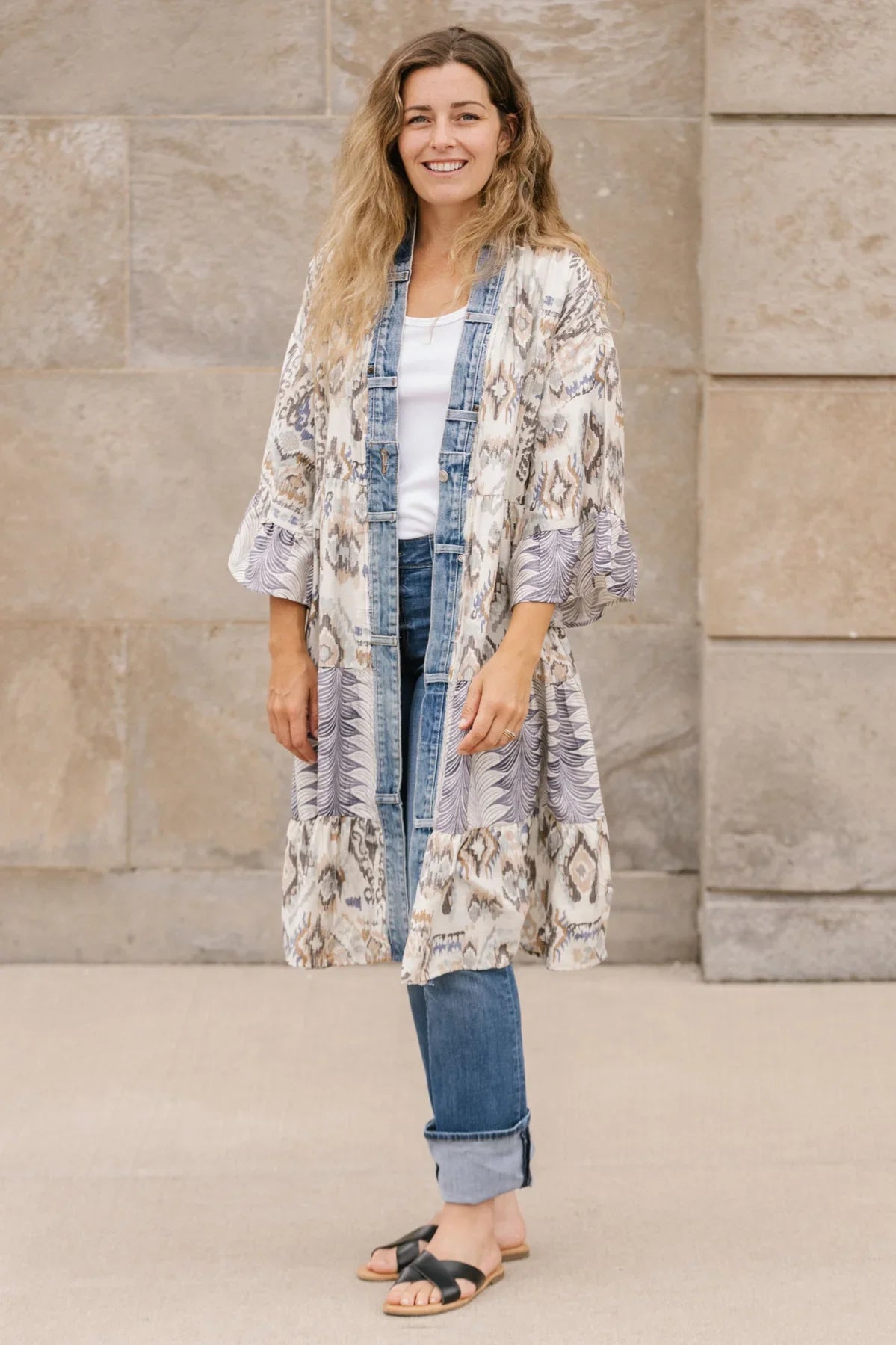 LONG CARDIGAN | YING: PETAL PRINT-Jackets & Sweaters-SHANNON PASSERO-Coriander