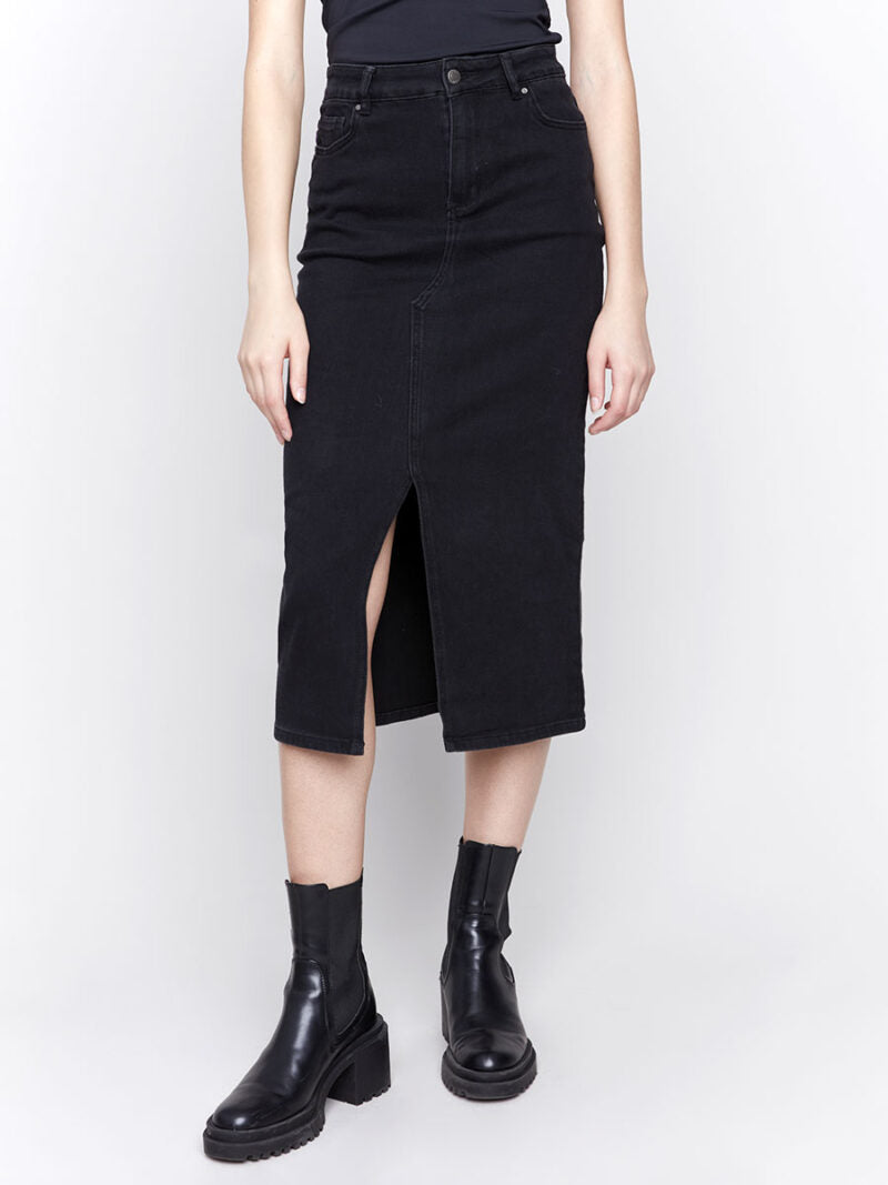 LONG DENIM SKIRT-Bottoms-CHARLIE B-2-CHARCOAL-Coriander