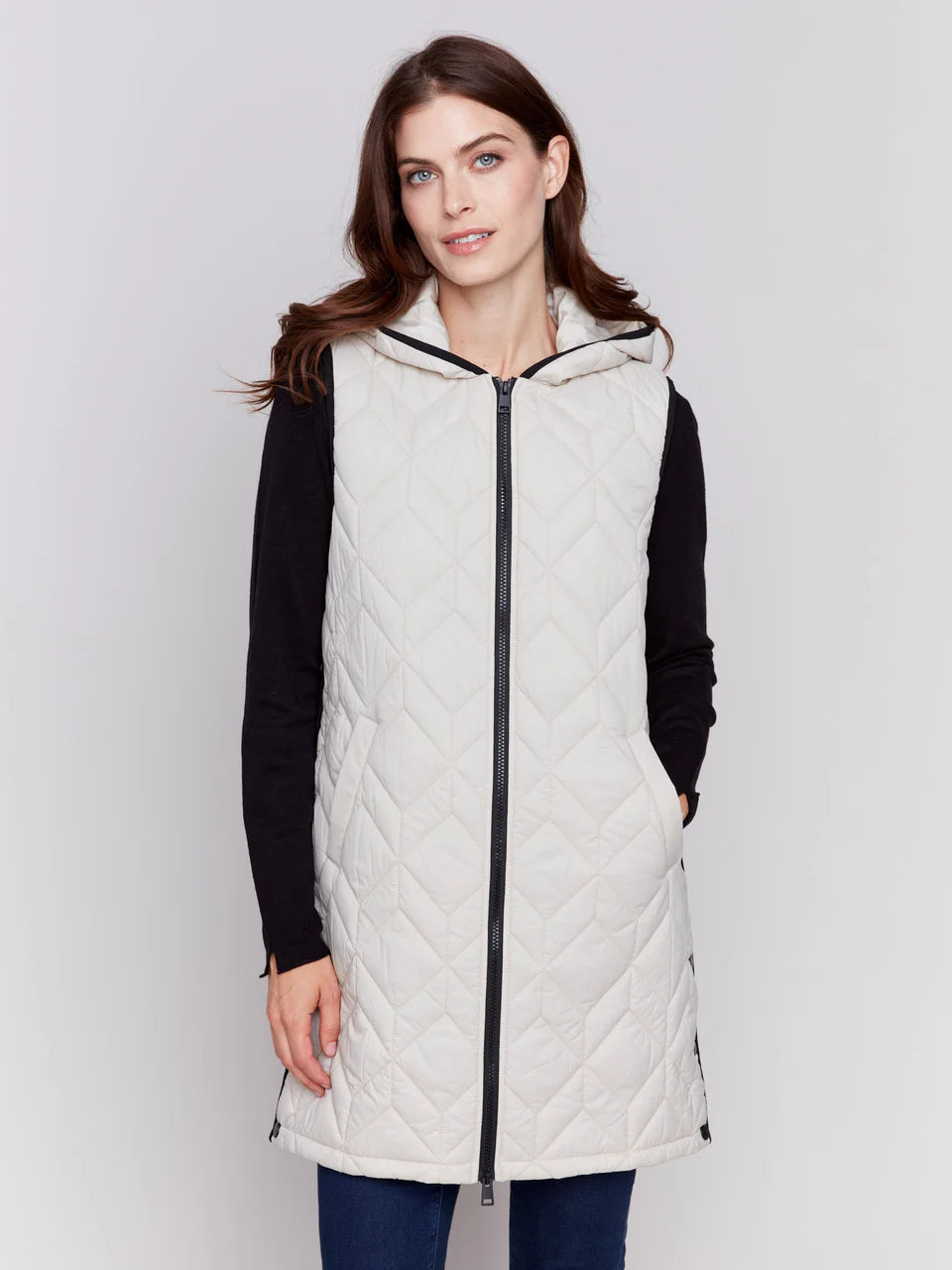 LONG QUILTED PUFFER VEST-Jackets & Sweaters-CHARLIE B-Coriander