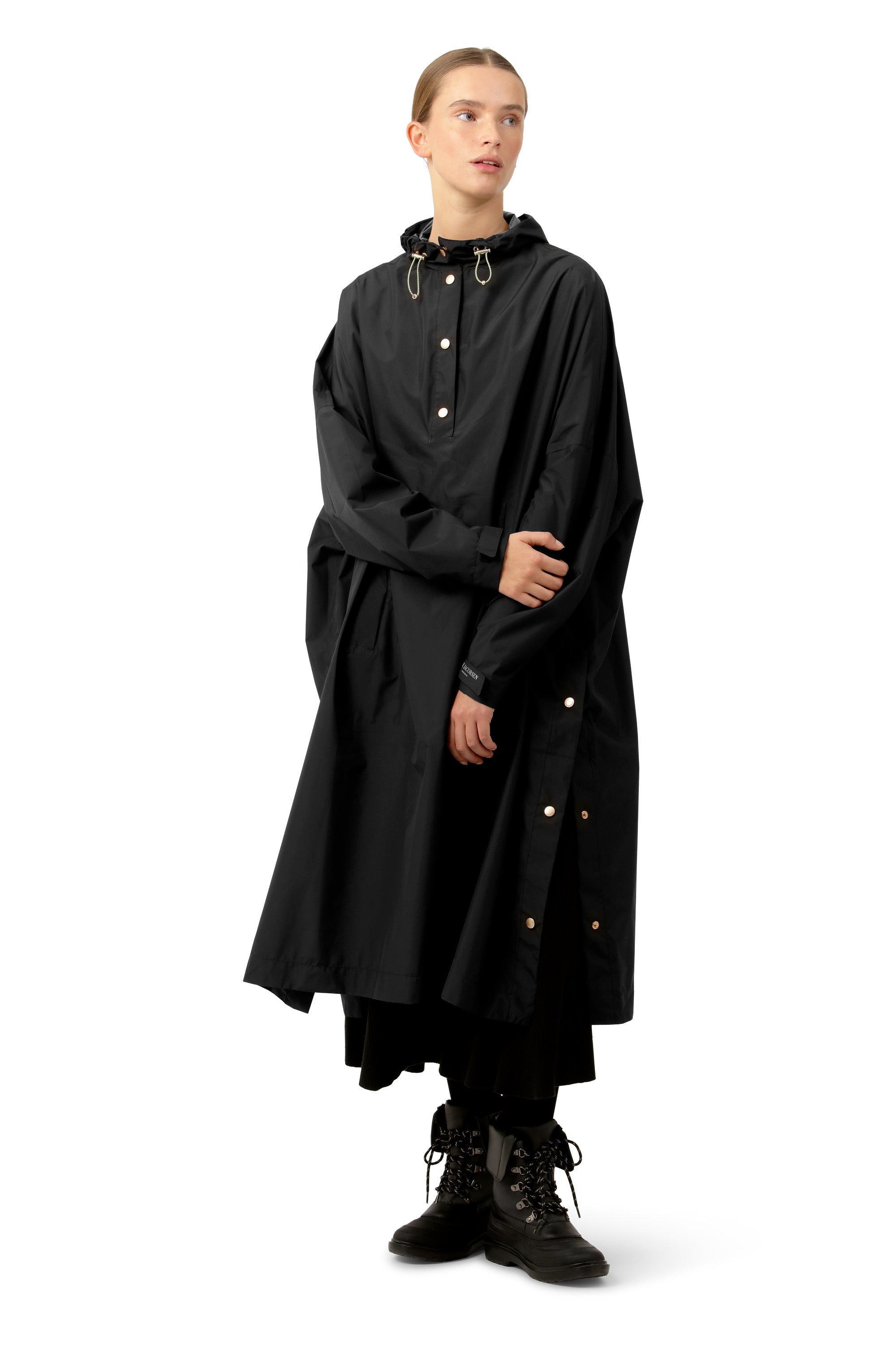 LONG RAIN PONCHO WITH SLEEVES-Jackets & Sweaters-ILSE JACOBSEN-Coriander