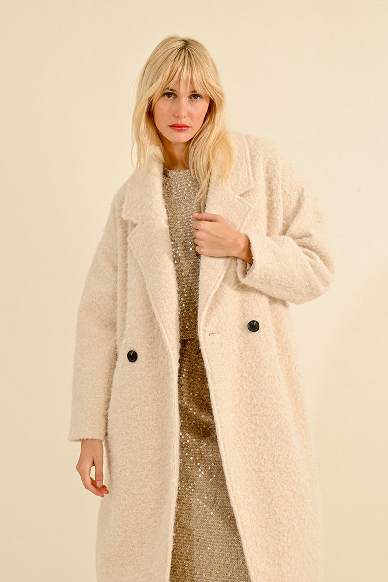 LONG SHEEPSKIN EFFECT COAT-Jackets & Sweaters-MOLLY BRACKEN-Coriander