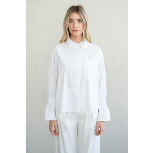 L/S COTTON SHIRT | ELASTIC SLEEVE BAND-Tops-ELLE GREY-SMALL-WHITE-Coriander