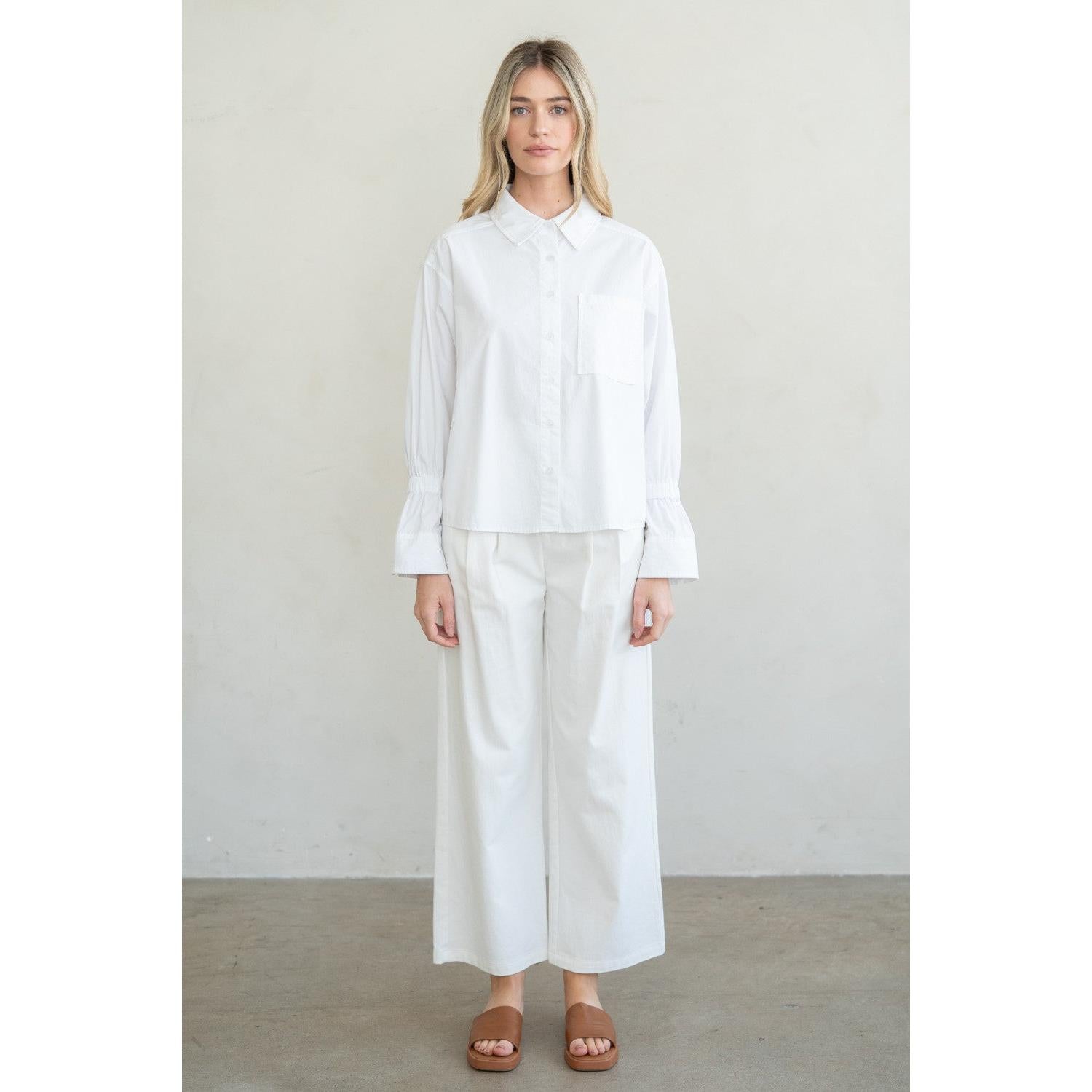 L/S COTTON SHIRT | ELASTIC SLEEVE BAND-Tops-ELLE GREY-Coriander