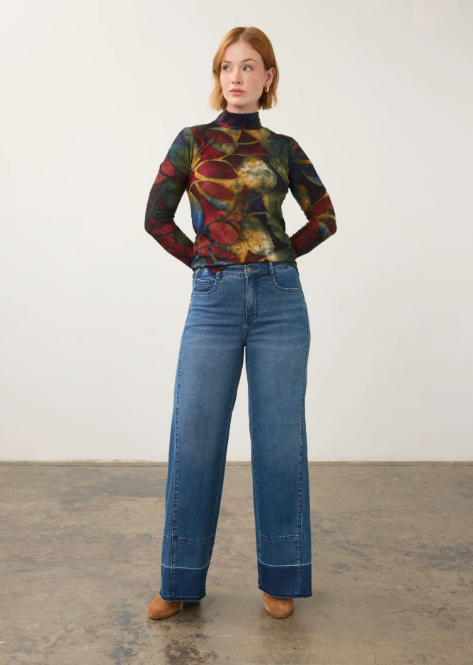 LONG SLEEVE MOCK NECK TOP | ABSTRACT PRINT