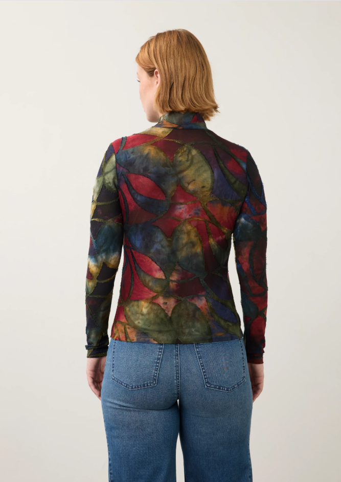 LONG SLEEVE MOCK NECK TOP | ABSTRACT PRINT