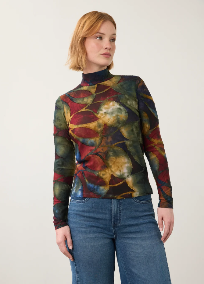 LONG SLEEVE MOCK NECK TOP | ABSTRACT PRINT