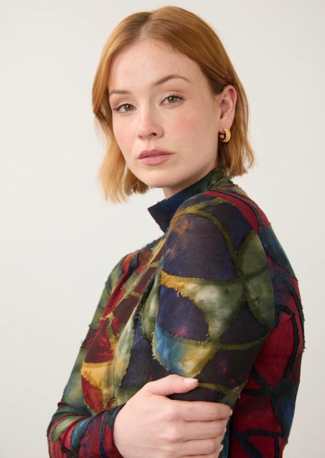 LONG SLEEVE MOCK NECK TOP | ABSTRACT PRINT