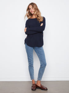 L/S PULLOVER SWEATER | BOAT NECK with BUTTONS-Jackets & Sweaters-CHARLIE B-Coriander