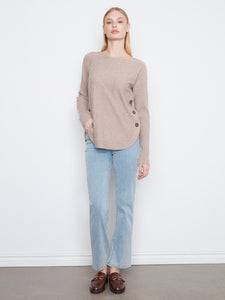 L/S PULLOVER SWEATER | BOAT NECK with BUTTONS-Jackets & Sweaters-CHARLIE B-Coriander