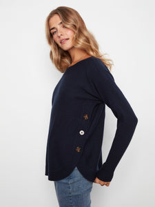 L/S PULLOVER SWEATER | BOAT NECK with BUTTONS-Jackets & Sweaters-CHARLIE B-Coriander