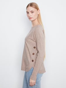 L/S PULLOVER SWEATER | BOAT NECK with BUTTONS-Jackets & Sweaters-CHARLIE B-Coriander