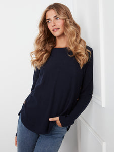 L/S PULLOVER SWEATER | BOAT NECK with BUTTONS-Jackets & Sweaters-CHARLIE B-XSMALL-NAVY-Coriander