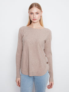 L/S PULLOVER SWEATER | BOAT NECK with BUTTONS-Jackets & Sweaters-CHARLIE B-XSMALL-TAUPE-Coriander