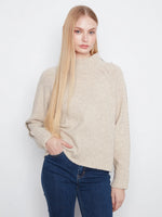 LONG SLEEVE PULLOVER SWEATER | RAGLAN SLEEVE MOCK NECK-Jackets & Sweaters-CHARLIE B-XSMALL-HEATHER OATMEAL-Coriander