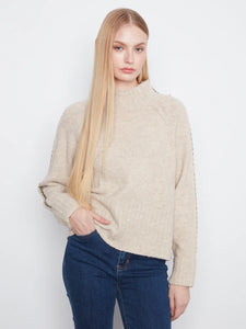 L/S PULLOVER SWEATER | RAGLAN SLEEVE MOCK NECK-Jackets & Sweaters-CHARLIE B-XSMALL-HEATHER OATMEAL-Coriander