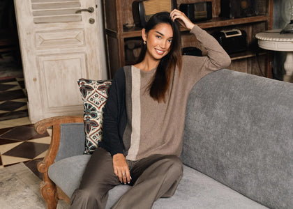 LONG SLEEVE PULLOVER SWEATER | VERTICAL LINE-Jackets & Sweaters-ZAKET & PLOVER-Coriander