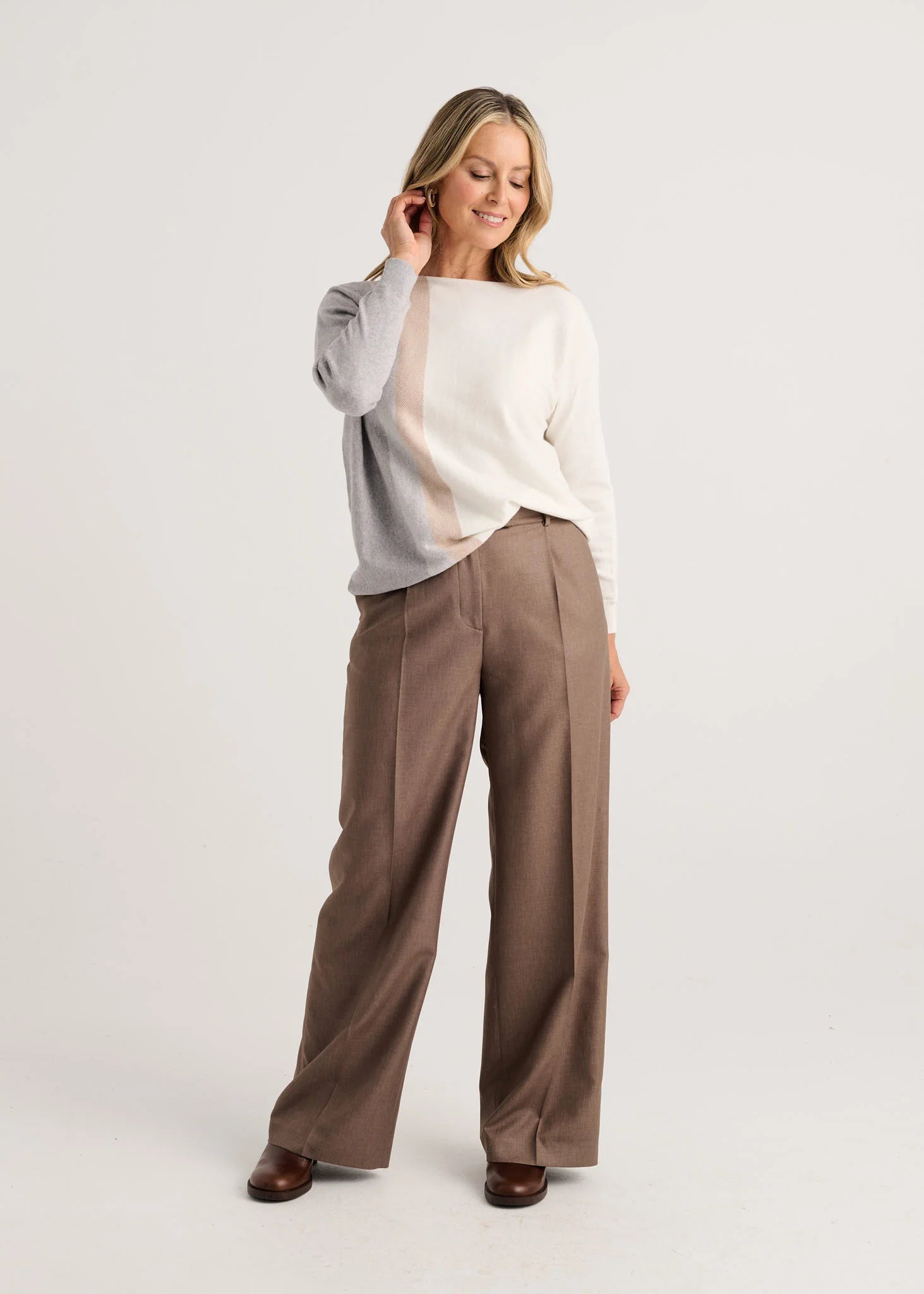 LONG SLEEVE PULLOVER SWEATER | VERTICAL LINE-Jackets & Sweaters-ZAKET & PLOVER-Coriander