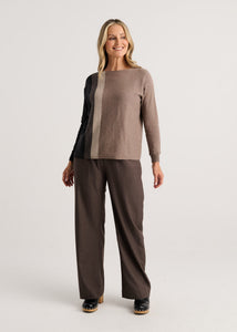 LONG SLEEVE PULLOVER SWEATER | VERTICAL LINE-Jackets & Sweaters-ZAKET & PLOVER-Coriander