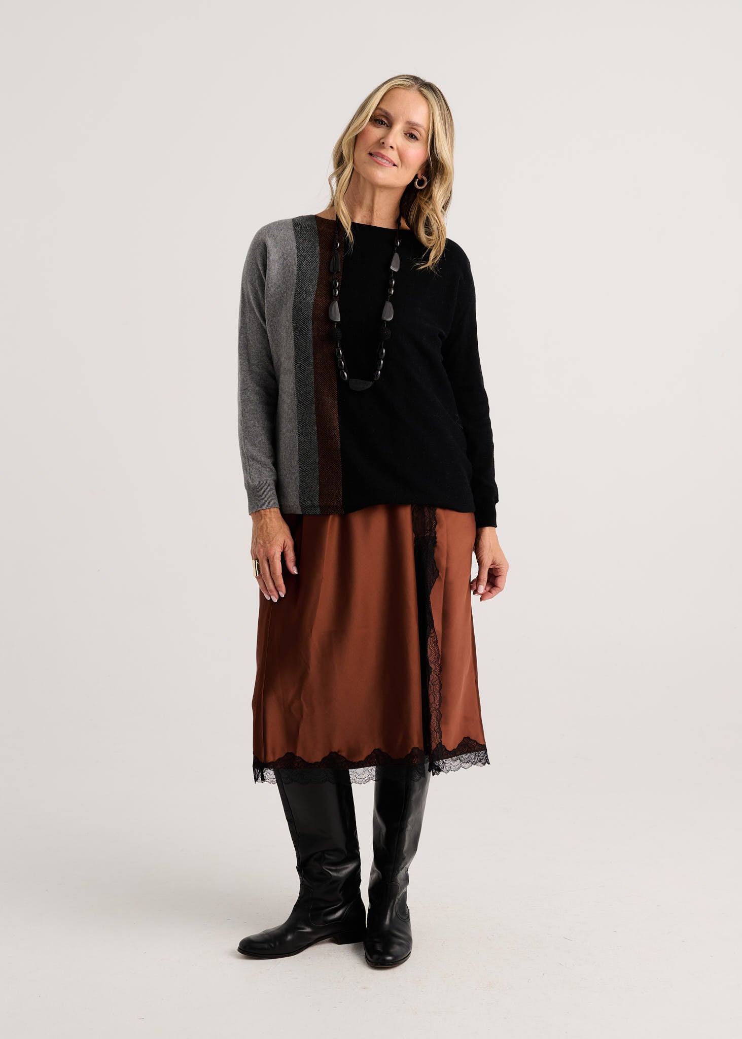 LONG SLEEVE PULLOVER SWEATER | VERTICAL LINE-Jackets & Sweaters-ZAKET & PLOVER-Coriander