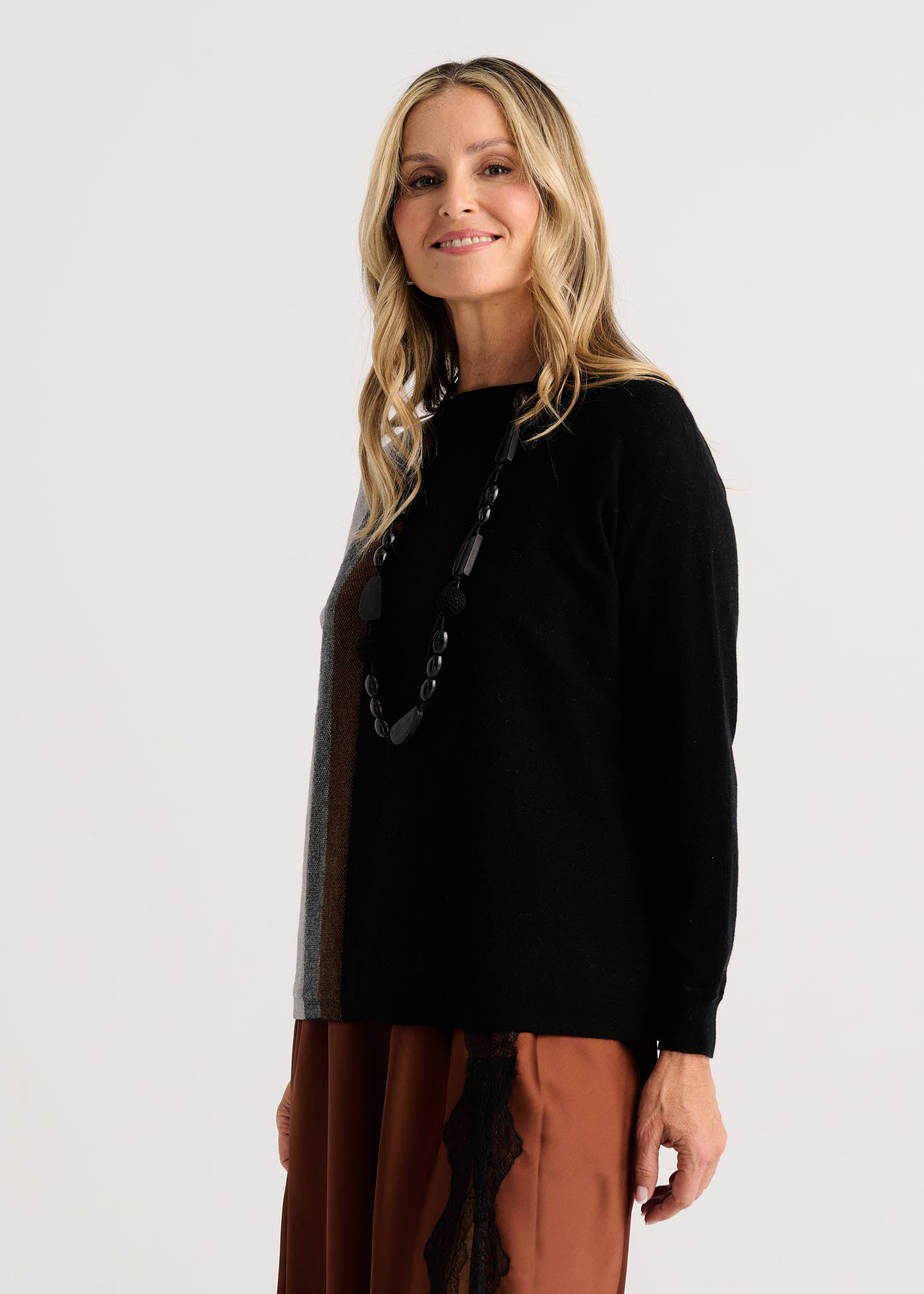 LONG SLEEVE PULLOVER SWEATER | VERTICAL LINE-Jackets & Sweaters-ZAKET & PLOVER-Coriander
