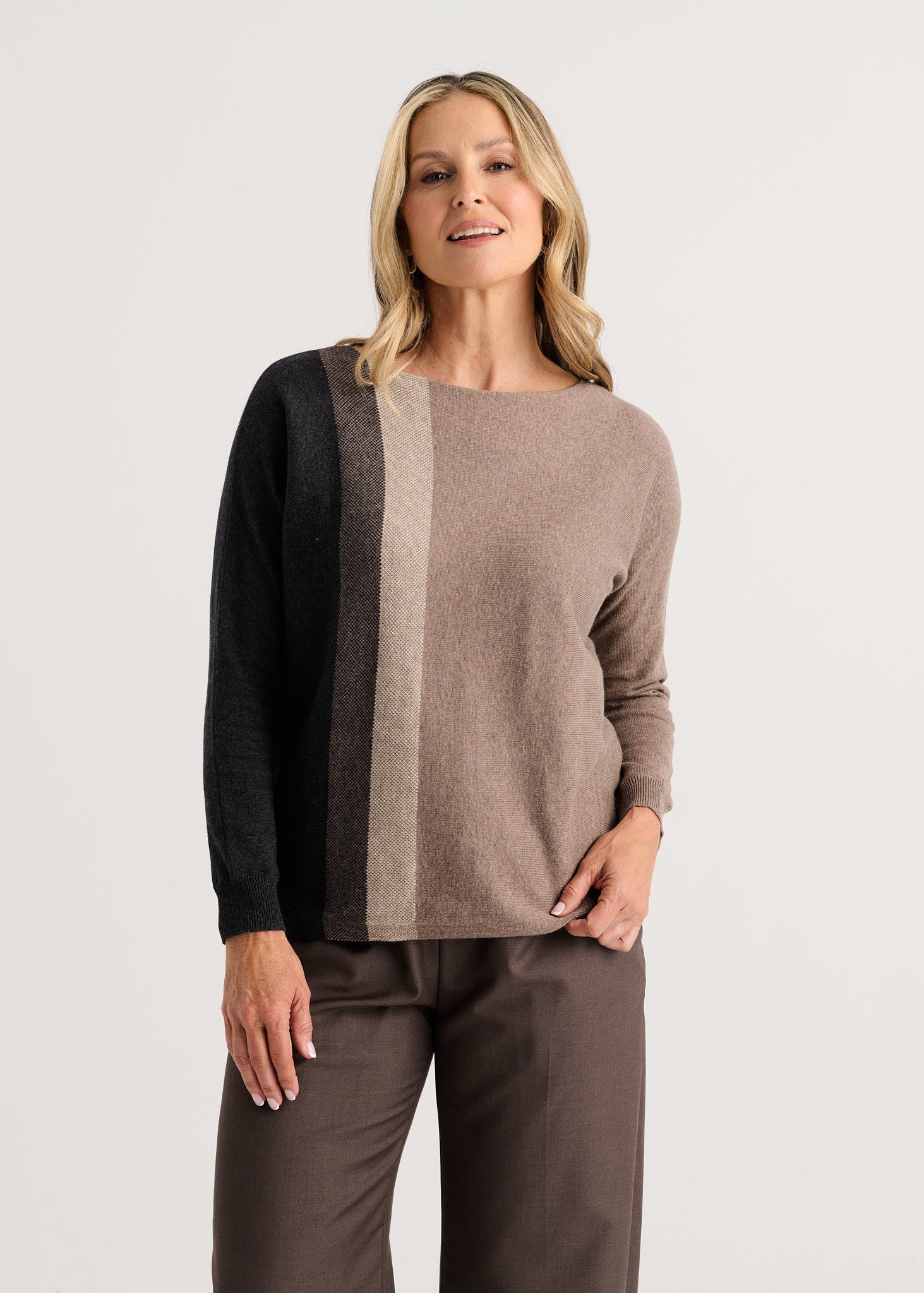 LONG SLEEVE PULLOVER SWEATER | VERTICAL LINE-Jackets & Sweaters-ZAKET & PLOVER-XSMALL-WALNUT-Coriander