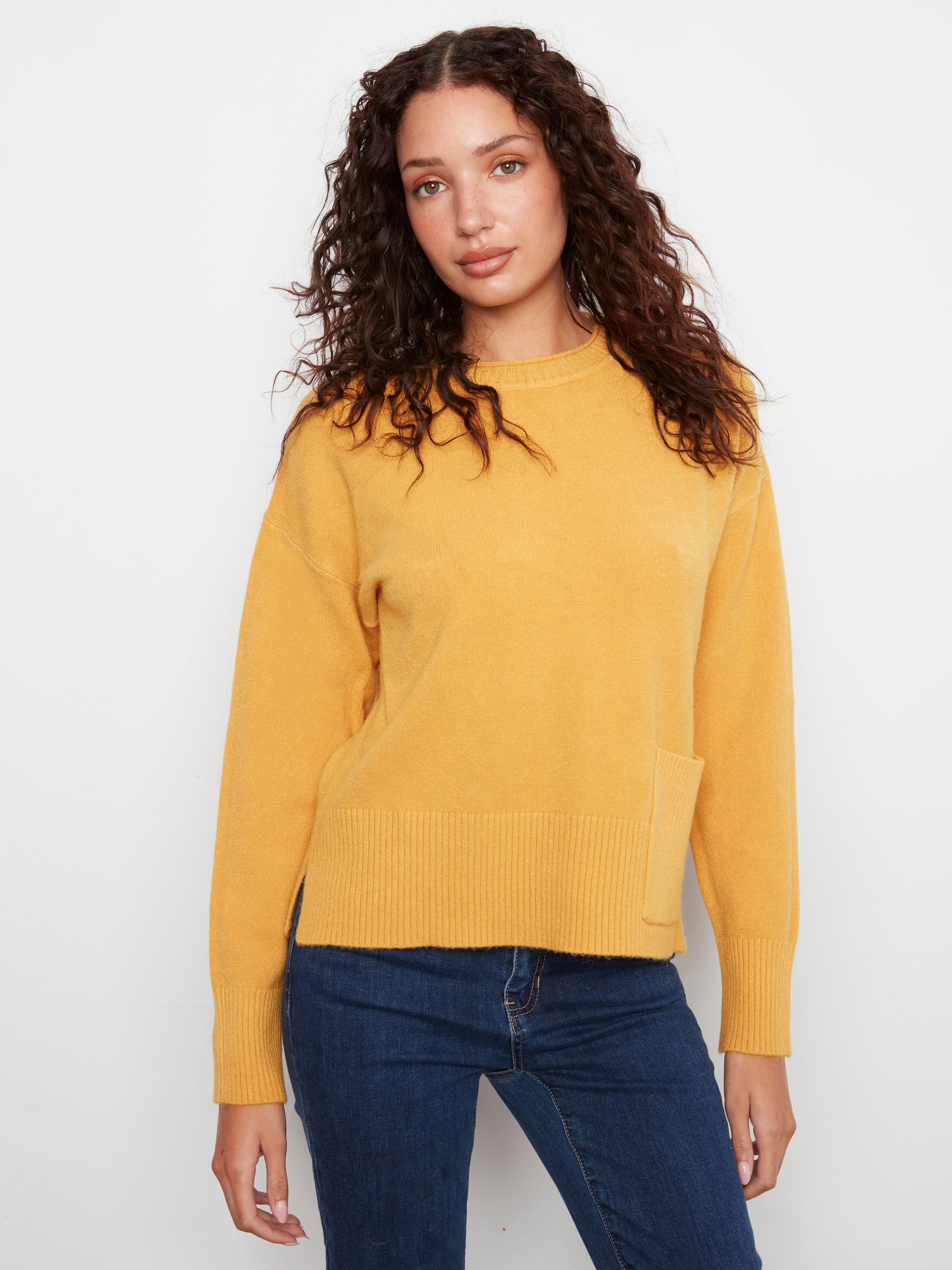 L/S SWEATER | PATCH POCKET SWEATER-Jackets & Sweaters-CHARLIE B-XSMALL-AMBER-Coriander