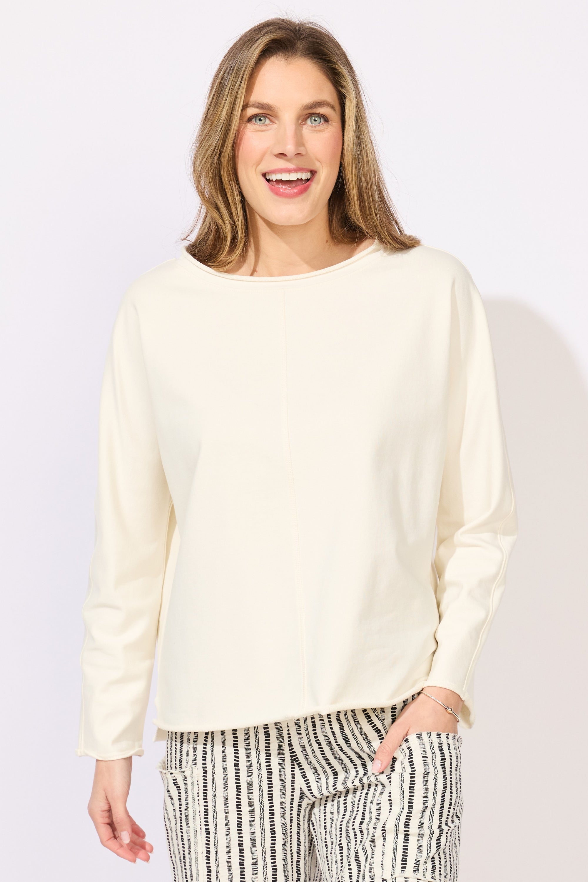 L/S TOP | RELAXED ROLL NECK-Tops-ESCAPE-SMALL-PEARL-Coriander