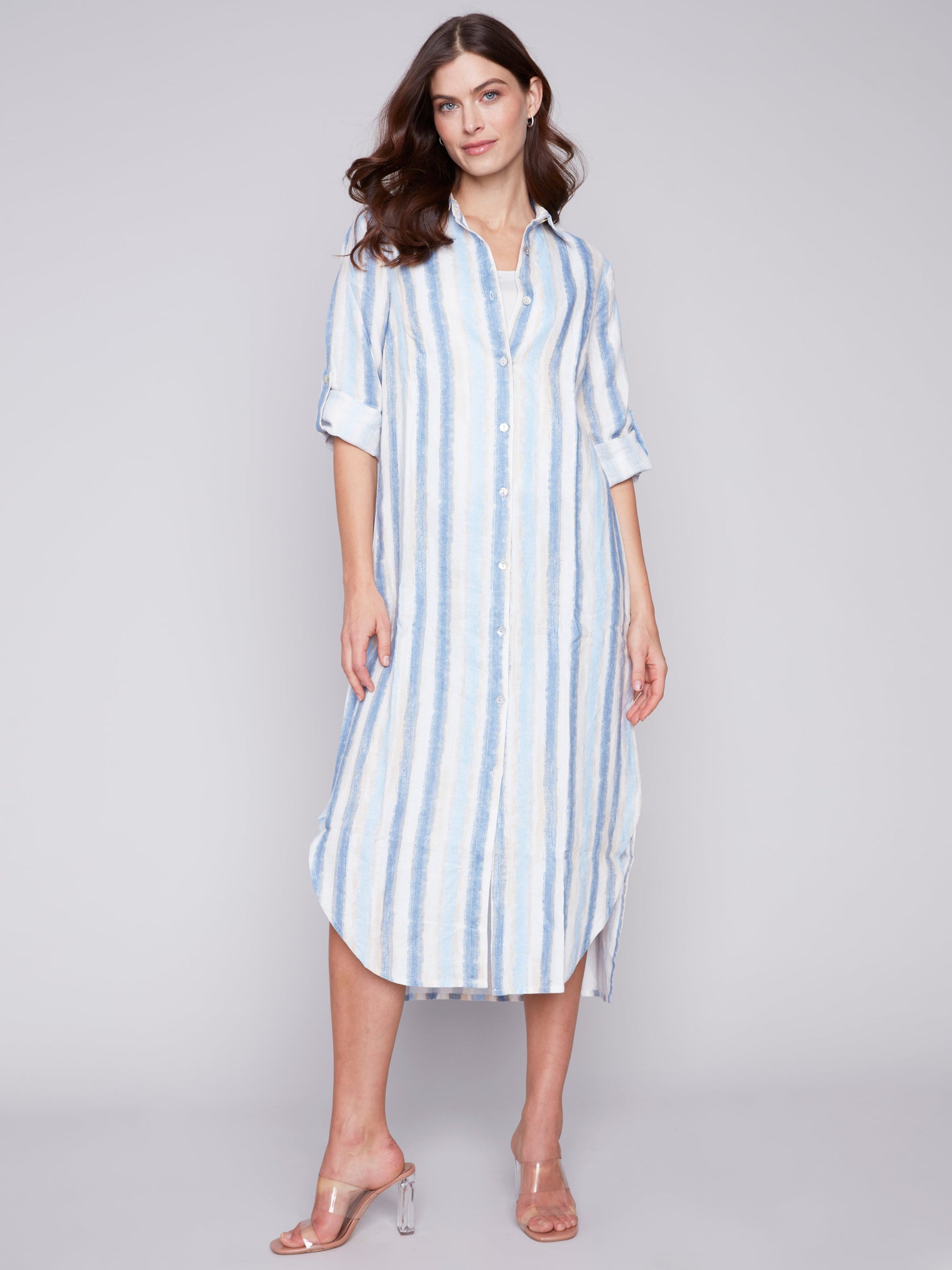 LONG TUNIC with ROLL UP SLEEVES | NAUTICAL & TULIP-Dresses-CHARLIE B-XSMALL-TULIP-Coriander