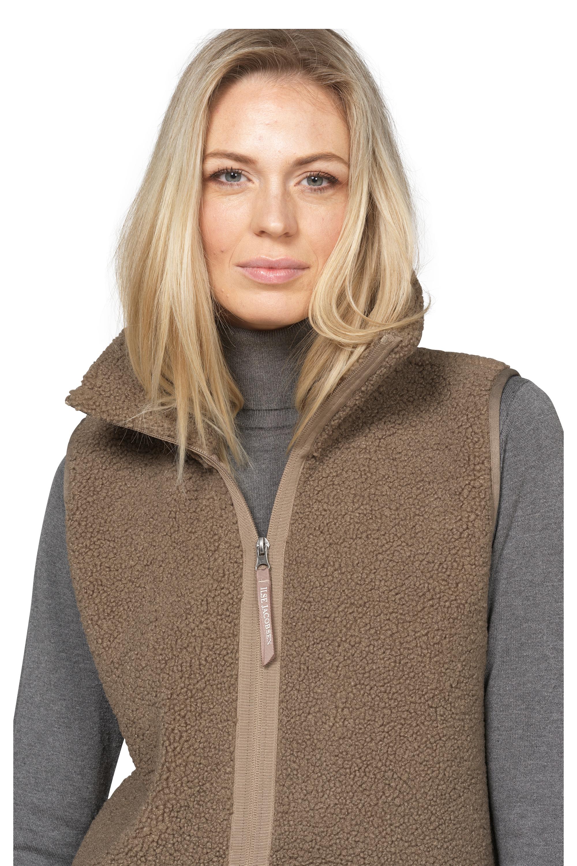 LONG VEST | BONDED PILE-Jackets & Sweaters-ILSE JACOBSEN-36-GREIGE 105-Coriander