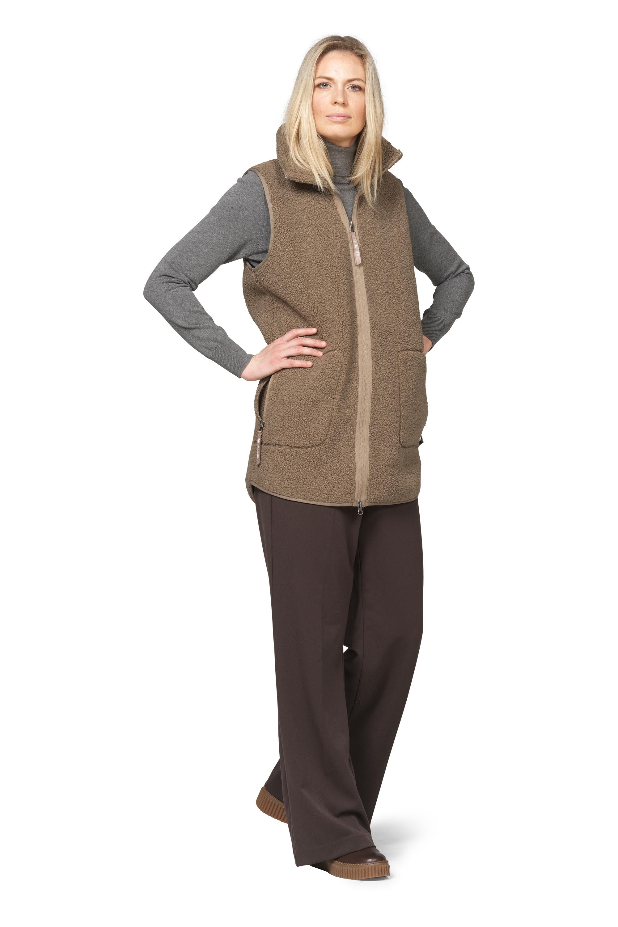 LONG VEST | BONDED PILE-Jackets & Sweaters-ILSE JACOBSEN-Coriander