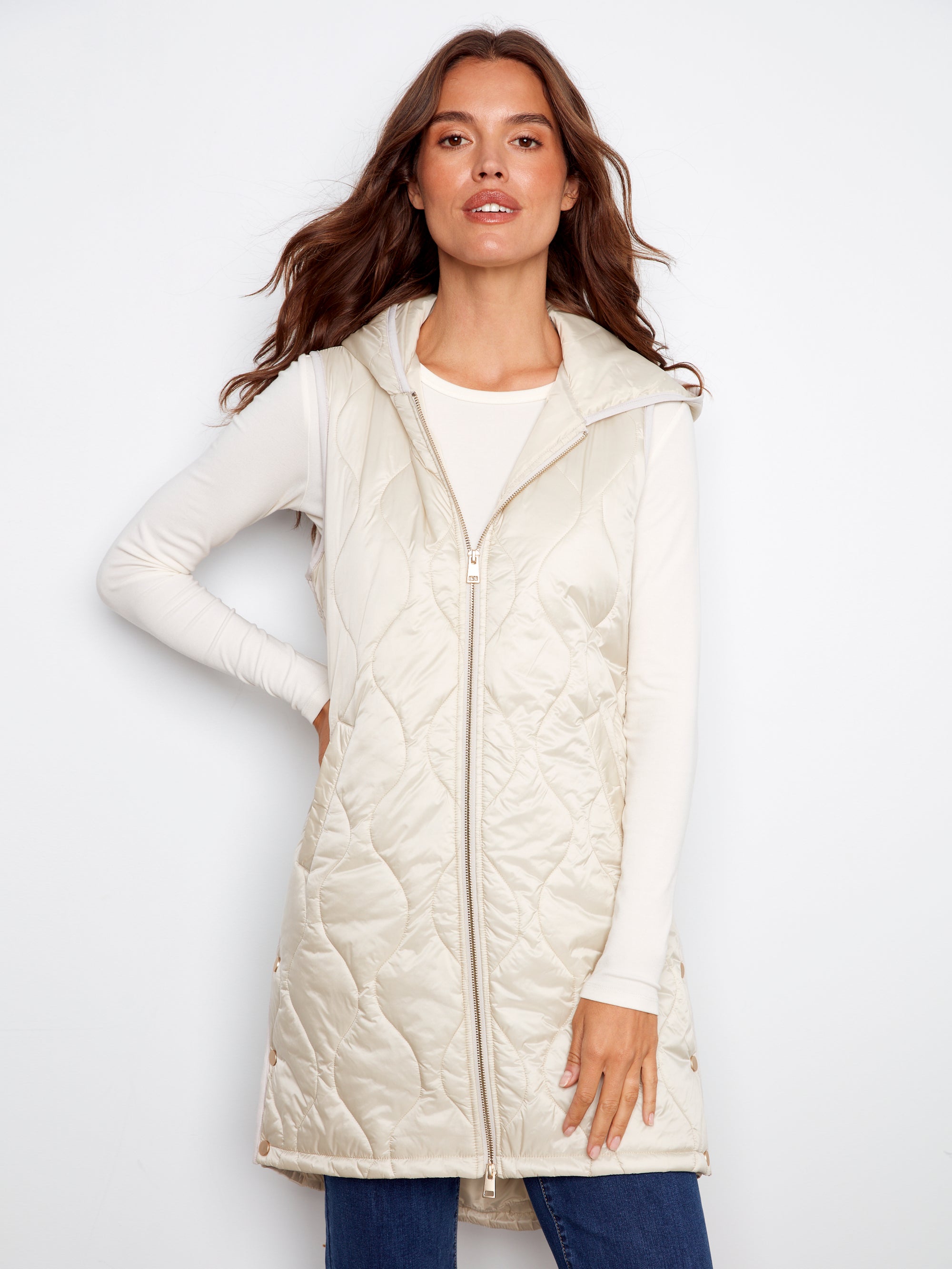 LONG VEST | PEARLIZED-Jackets & Sweaters-CHARLIE B-Coriander