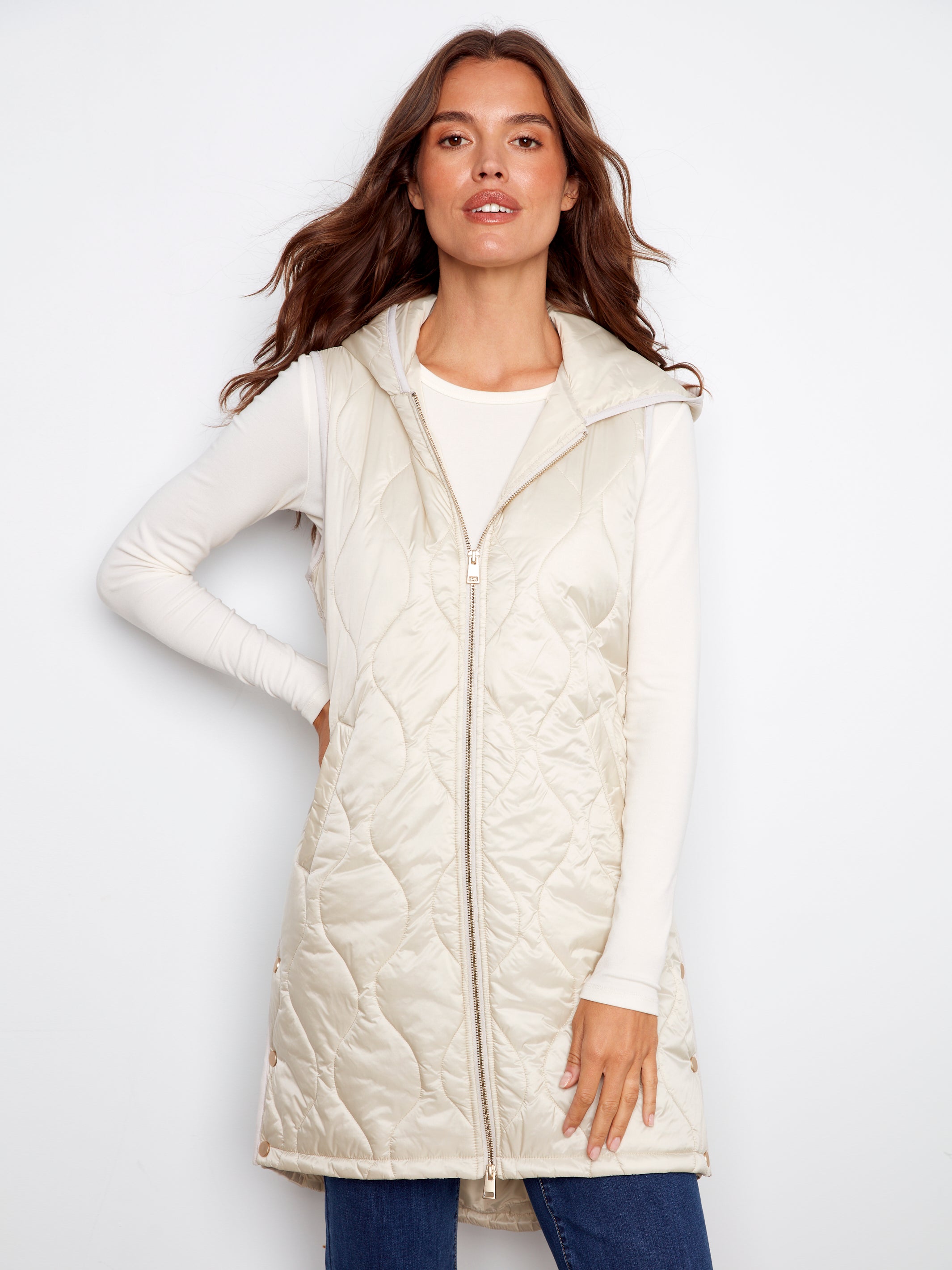 LONG VEST | PEARLIZED-Jackets & Sweaters-CHARLIE B-Coriander