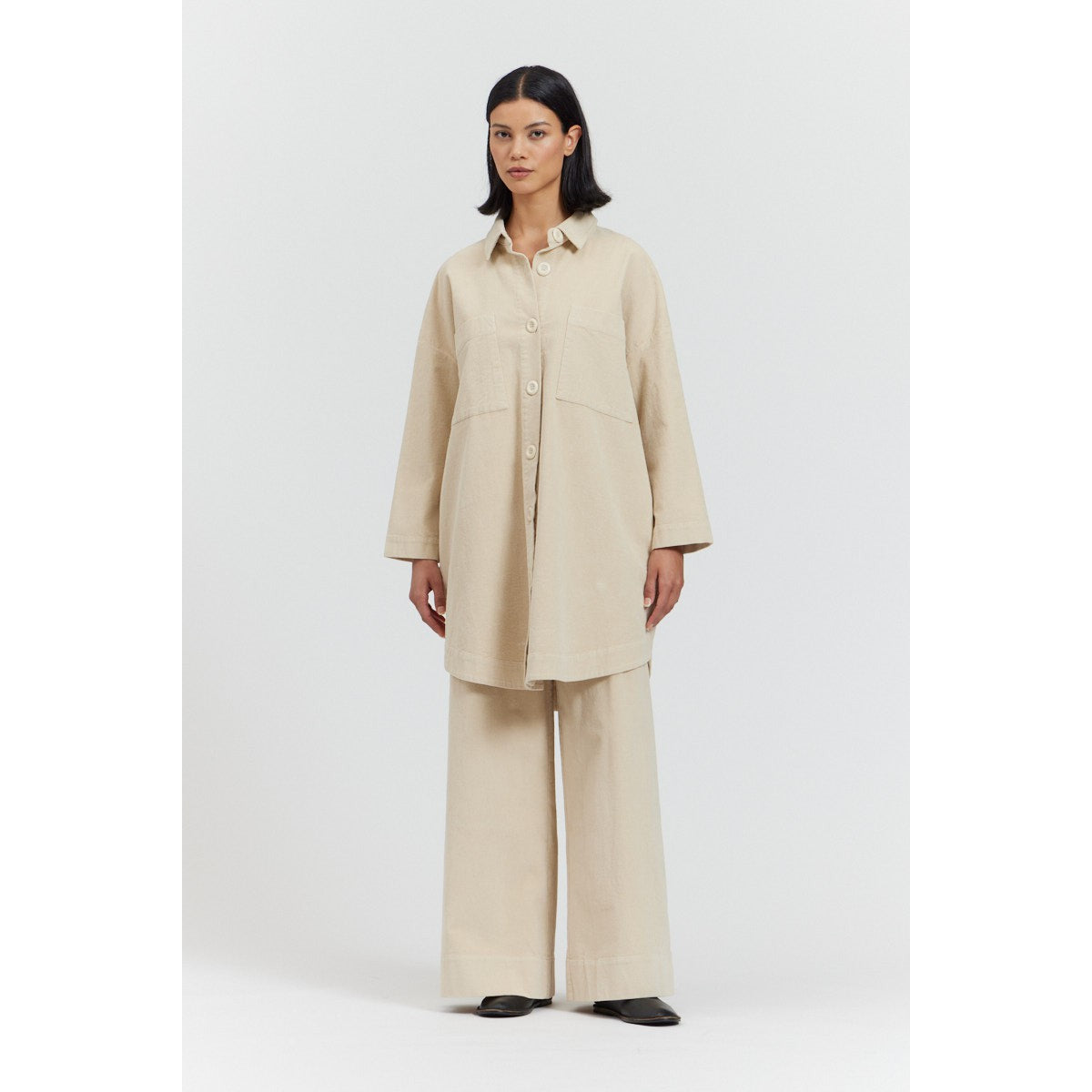 LONGLINE CORDUROY JACKET-Jackets & Sweaters-THERE-ELSEWHERE-SMALL-ECRU-Coriander