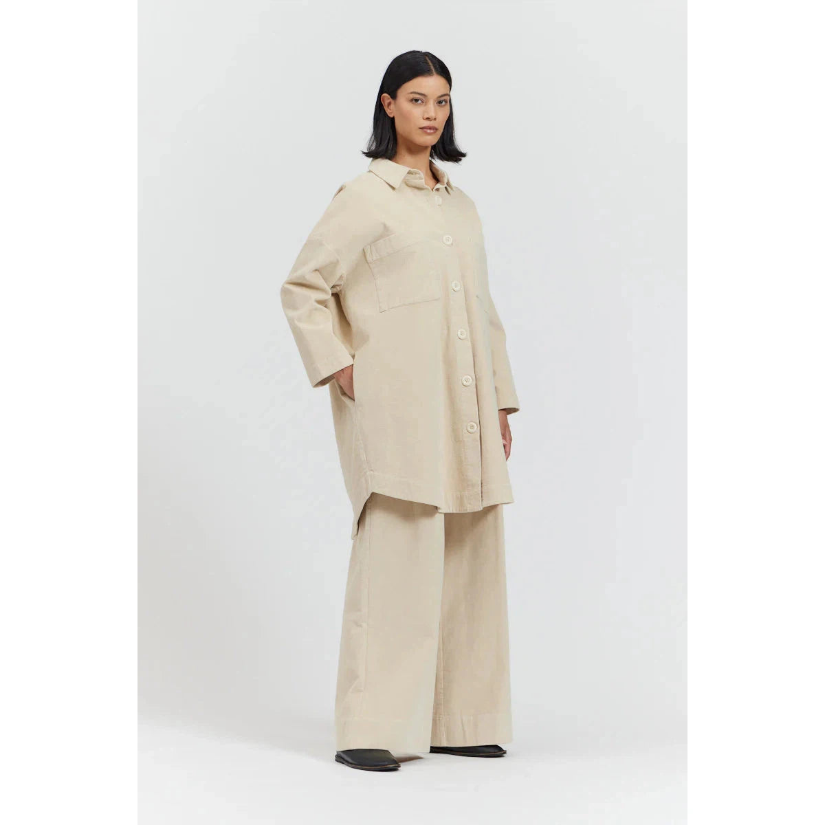 LONGLINE CORDUROY JACKET-Jackets & Sweaters-THERE-ELSEWHERE-SMALL-ECRU-Coriander