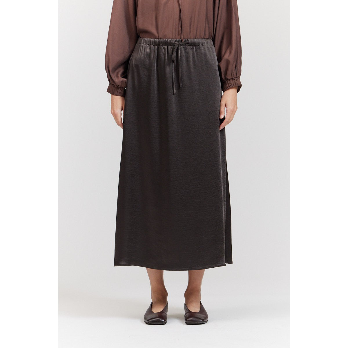 LONGLINE SATIN SKIRT-Bottoms-THERE-ELSEWHERE-Coriander