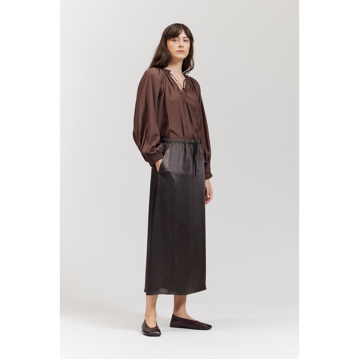 LONGLINE SATIN SKIRT-Bottoms-THERE-ELSEWHERE-SMALL-ESPRESSO-Coriander