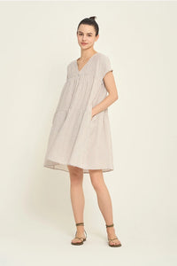 LOOSE BOXY STRIPE DRESS-Dresses-GRADE AND GATHER-SMALL-BROWN ASH-Coriander