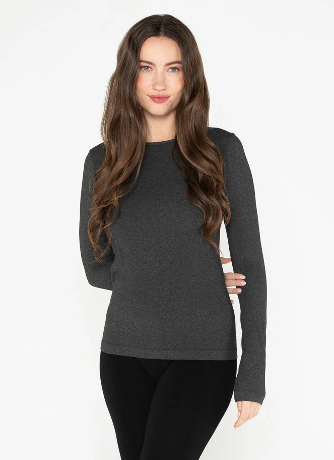 L/S BAMBOO TOP | CREW NECK-Basics-CEST MOI-ONE-HEATHER BLACK-Coriander
