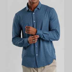 L/S BUTTON UP SHIRT | MEDALLION GEO-Shirt-STONE ROSE-MEDIUM-DARK NAVY-Coriander