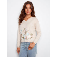 L/S PULLOVER SWEATER | EMBROIDERY WILDFLOWERS-Jackets & Sweaters-CHARLIE B-XSMALL-WILDFLOWER-Coriander