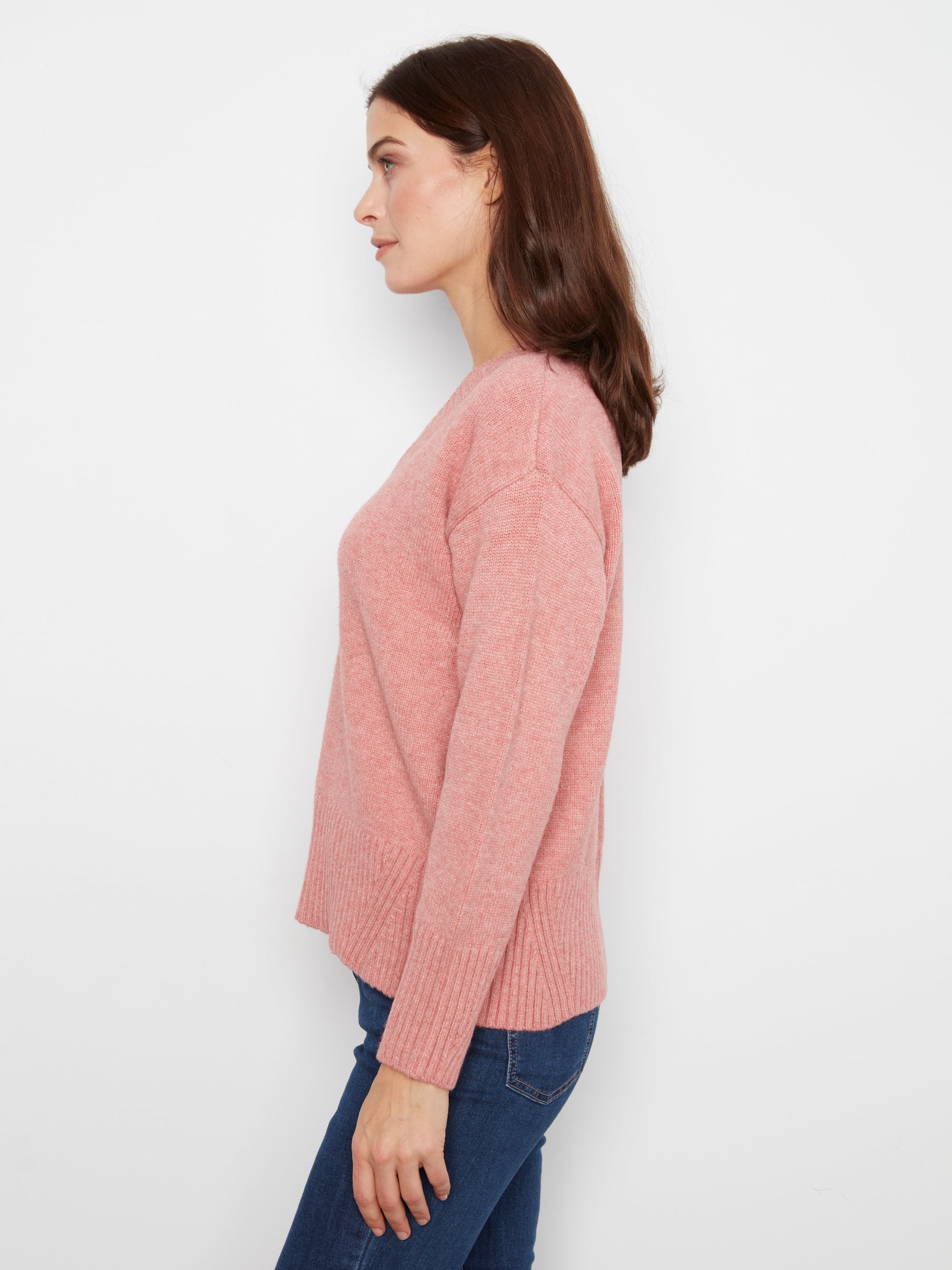 L/S PULLOVER SWEATER | V-NECK RIBBED-Jackets & Sweaters-CHARLIE B-Coriander