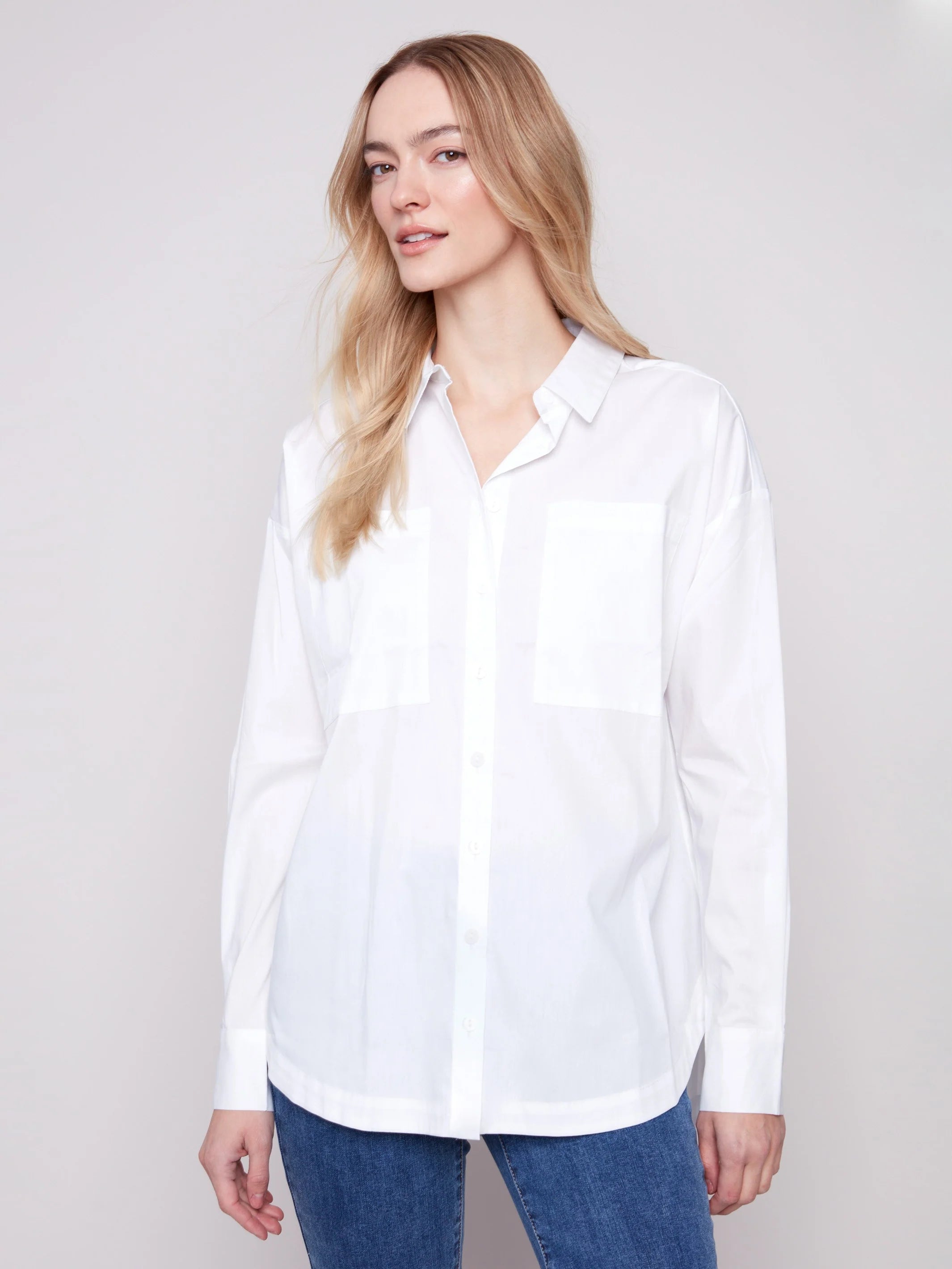 L/S SHIRT | CHEST POCKETS-Tops-CHARLIE B-XSMALL-WHITE-Coriander