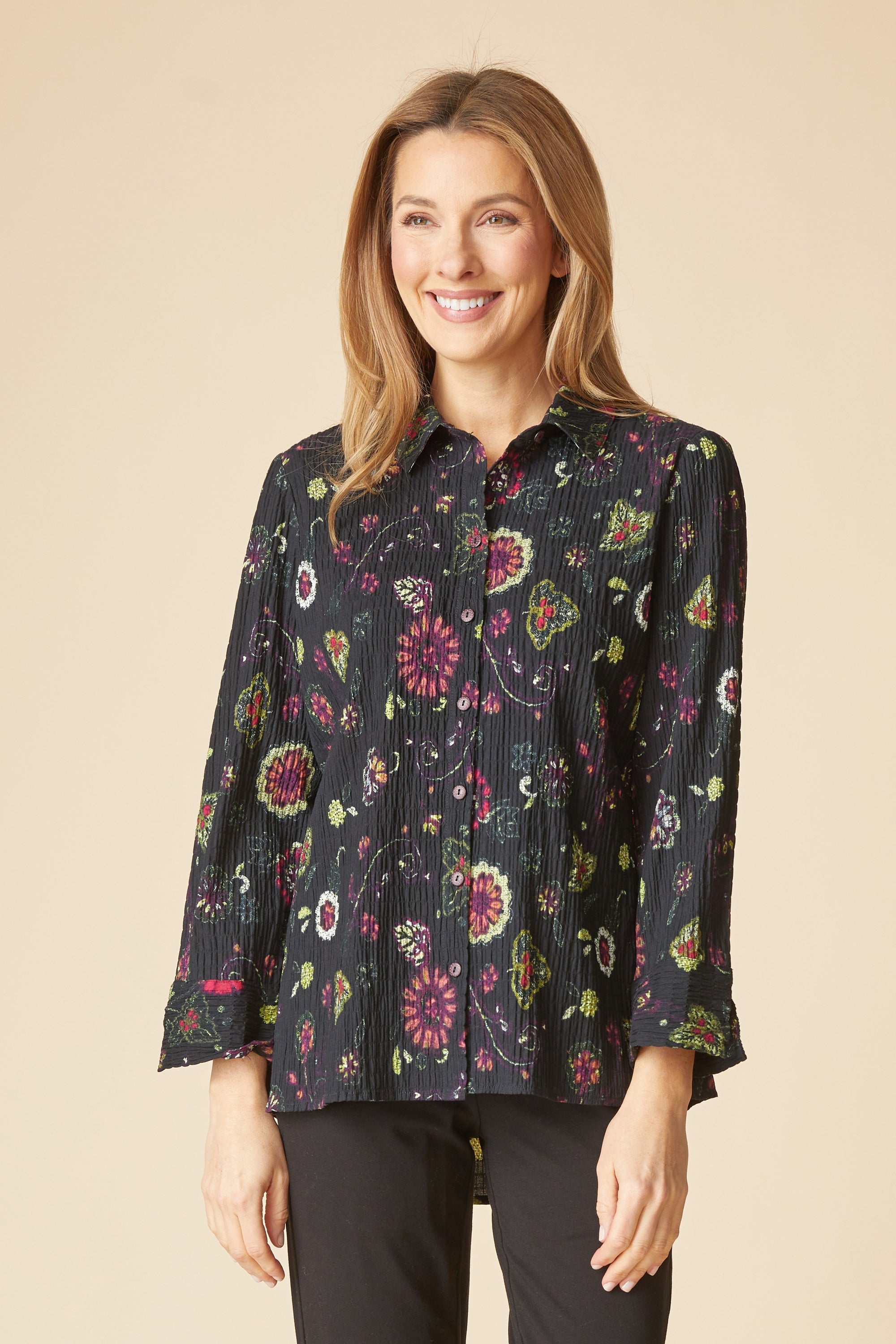 L/S SHIRT | SHAPED CRINKLE-Tops-HABITAT-Coriander