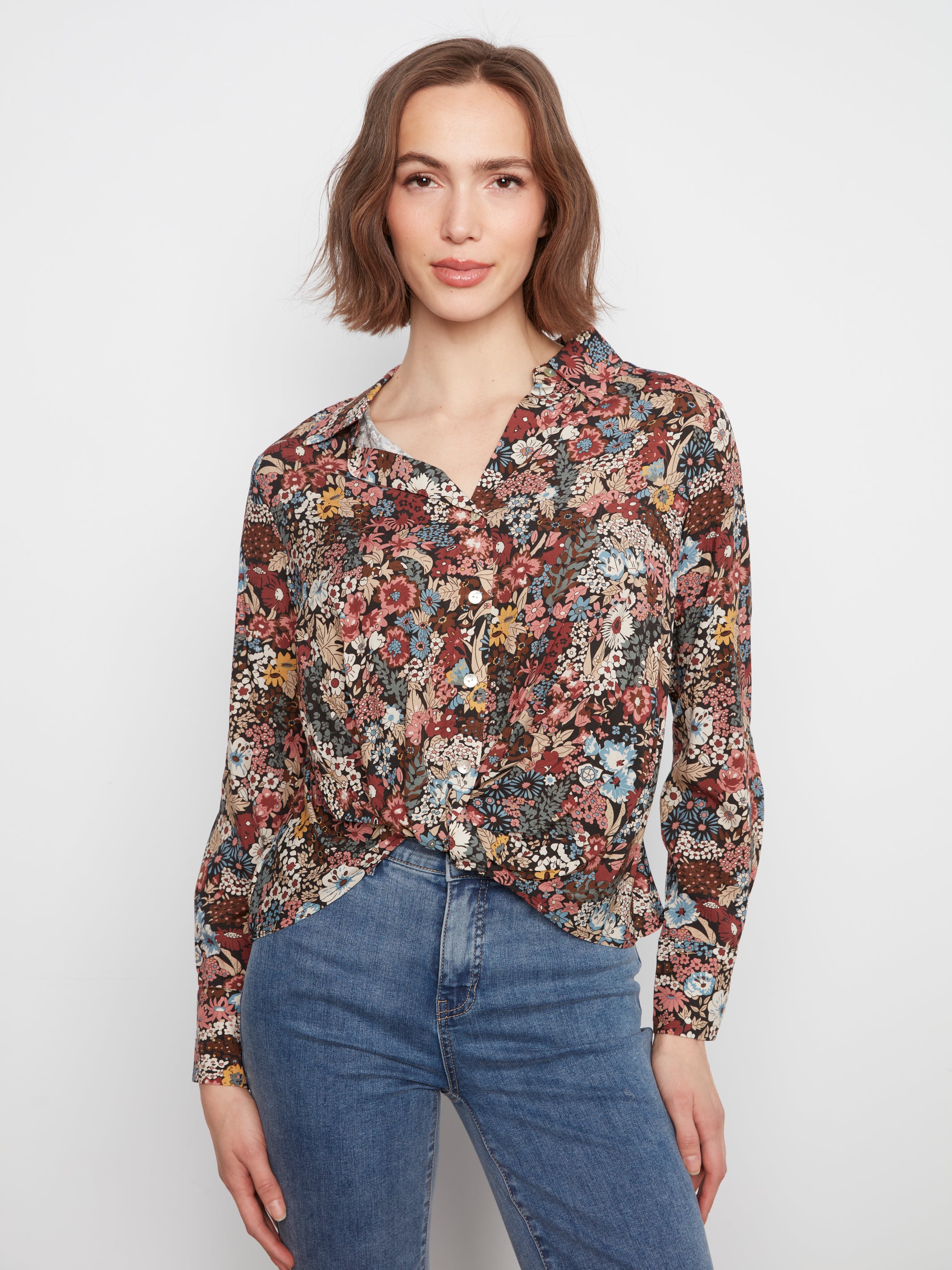 L/S SHIRT | TWISTED FRONT: AZALEA-Tops-CHARLIE B-XSMALL-AZALEA-Coriander
