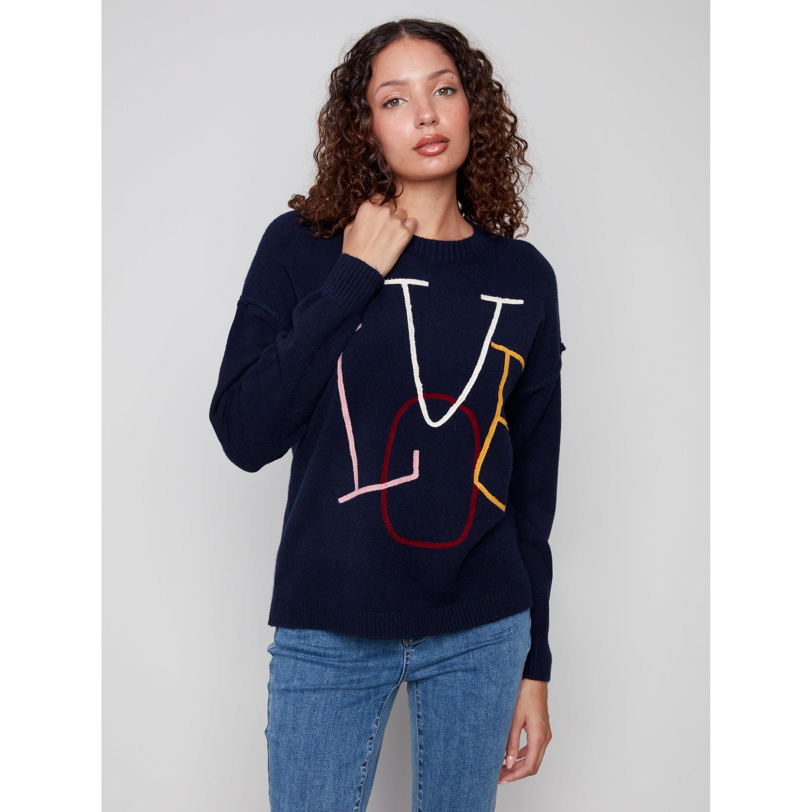 L/S SWEATER | LOVE SOUTACHE CREW NECK-Jackets & Sweaters-CHARLIE B-Coriander