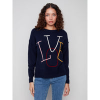 L/S SWEATER | LOVE SOUTACHE CREW NECK-Jackets & Sweaters-CHARLIE B-XSMALL-NAVY-Coriander