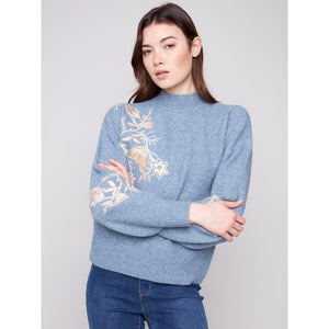 L/S SWEATER | MOCK NECK WITH SEQUINS-Jackets & Sweaters-CHARLIE B-Coriander